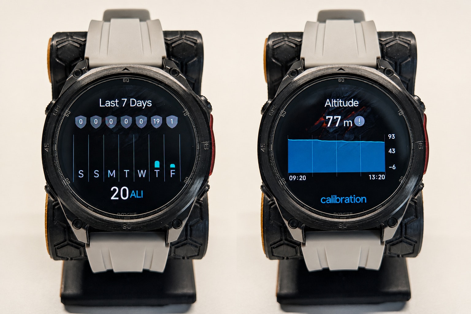 Barometer and altitude readout screens on the Anywise W1 Pro